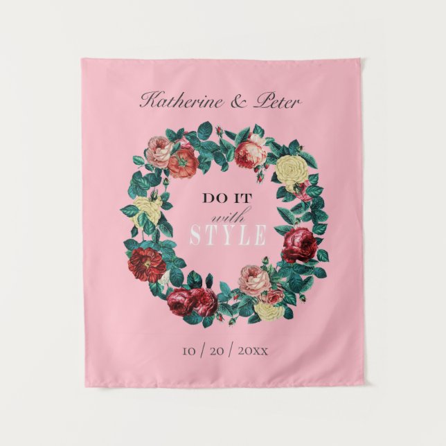 Motivierend Elegante Vintage Rose Kranz Wandteppich (Vorderseite)