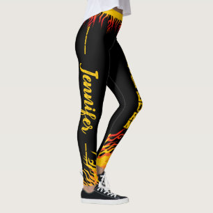 Motivierend Flammen mit Name in Script auf BLACK Leggings