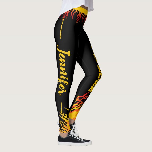Motivierend Flammen mit Name in Script auf BLACK Leggings (Rechts)