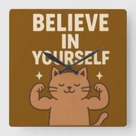 Motivierend Flex Cat - "Glaube an dich selbst" Quadratische Wanduhr