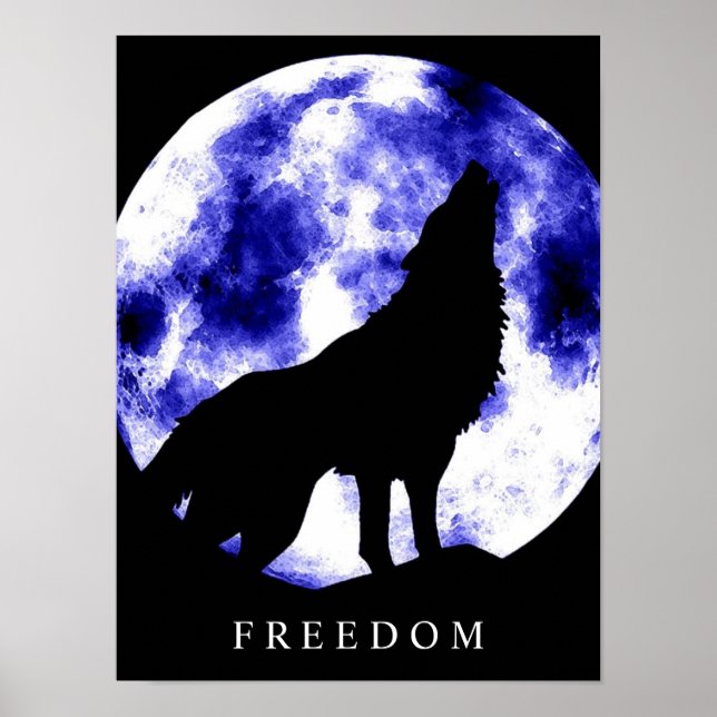 Motivierend Freedom Wolf Howls Silhouette Poster (Vorne)