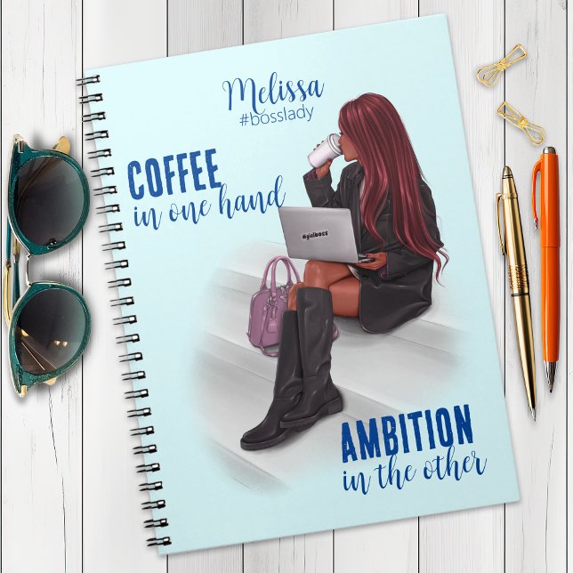 Motivierend Girl Boss Blue Spiral Foto Notebook Notizblock (Von Creator hochgeladen)