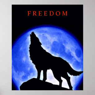Motivierend Howling Wolf & Blue Moon Poster