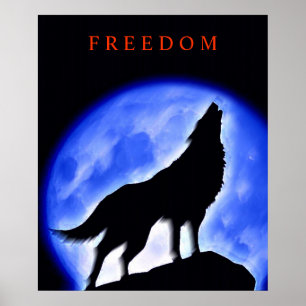 Motivierend Howling Wolf & Blue Night Moon Poster