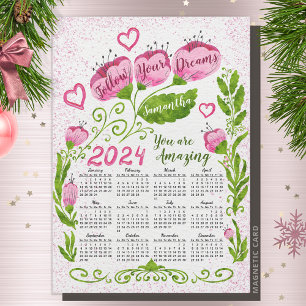 motivierend Kalender 2024 Magnet Rosa Blume