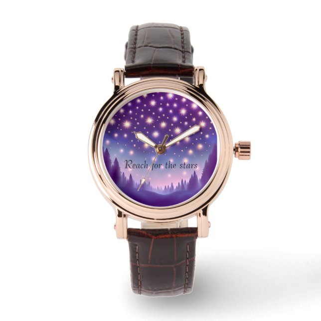 Motivierend Lila Starry Night Sky eWatch Armbanduhr (Vorderseite)