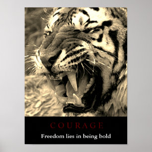 Motivierend Mut Tiger Freiheit Vintag Sepia Poster