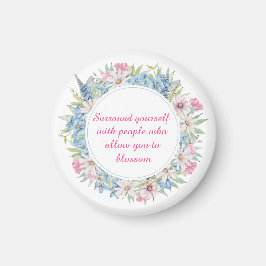 Motivierend Pink White Blue Floral Wreath Magnet