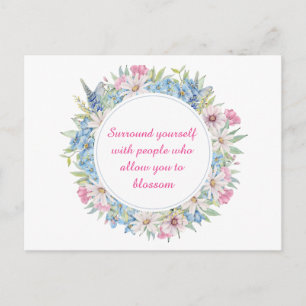 Motivierend Pink White Blue Floral Wreath Postkarte