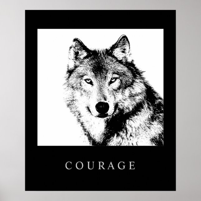 Motivierend Pop Art Courage Wolf Poster Print (Vorne)