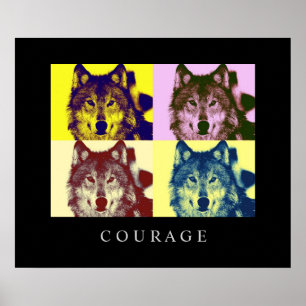 Motivierend Pop Art Courage Wolf Poster Print