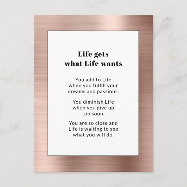 Motivierend Rose Gold Brushed Metal Postkarte (Vorderseite)