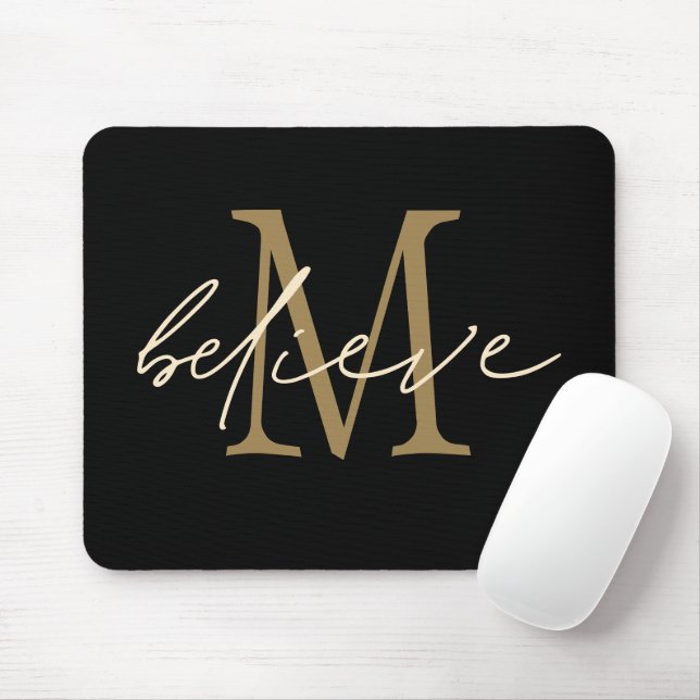 Motivierend Schwarzes Gold-Anfangsmonogramm glaube Mousepad (Mit Mouse)