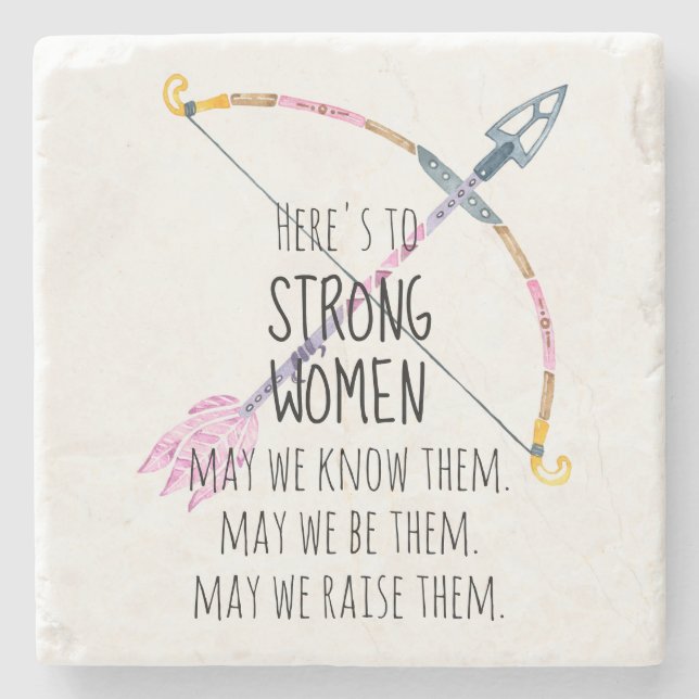 Motivierend Strong Women Bow Arrow Boho Feather Steinuntersetzer (Vorderseite)