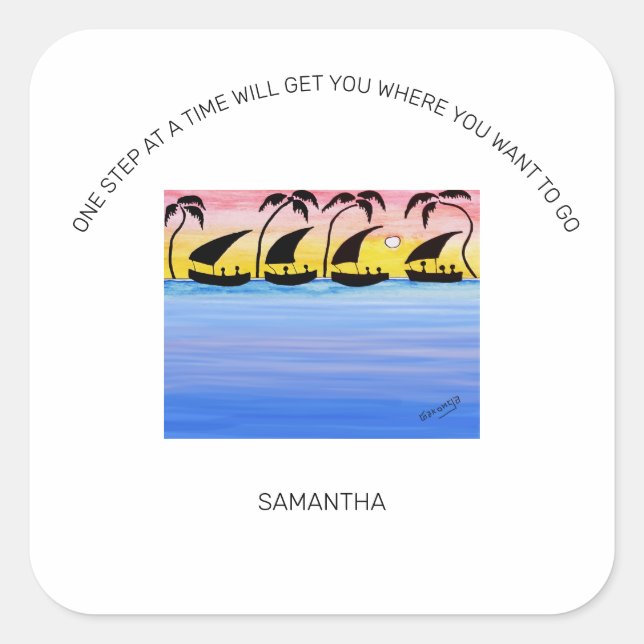 Motivierend Sunset-Segeln Quadratischer Aufkleber (Vorderseite)