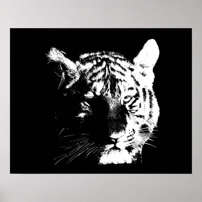 Motivierend Tiger Augen Schwarz/Weiß Poster (Vorne)
