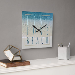 Motivierend Türkisblau Surf Waves Foto Quadratische Wanduhr