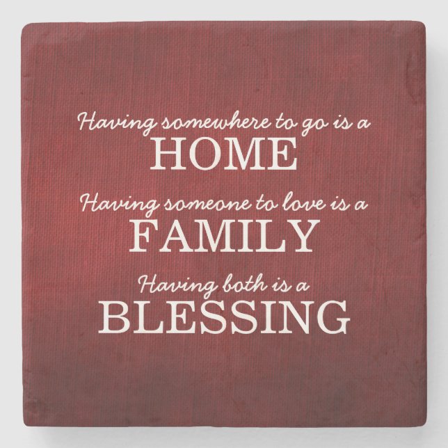 Motivierend Typografie-Familien-Zitat Steinuntersetzer (Vorderseite)