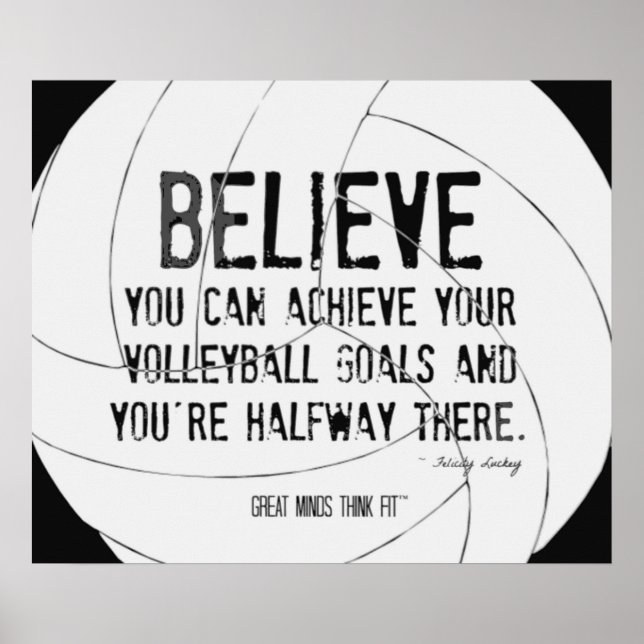 Motivierend Volleyball Print 015 Schwarz/Weiß Poster (Vorne)