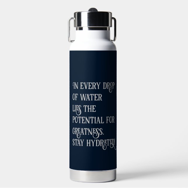 Motivierend Wasserquotierungen für weiße Schriftar Trinkflasche (Vorderseite)