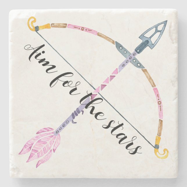 Motivierend Watercolor Bow Arrow Boho Feather Steinuntersetzer (Vorderseite)