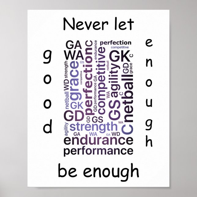 Motivierend Word Art Netball Zitat Poster (Vorne)