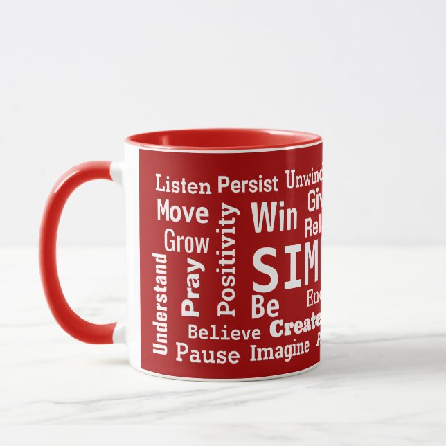 Motivierend Word Cloud on Red Tasse (Links)