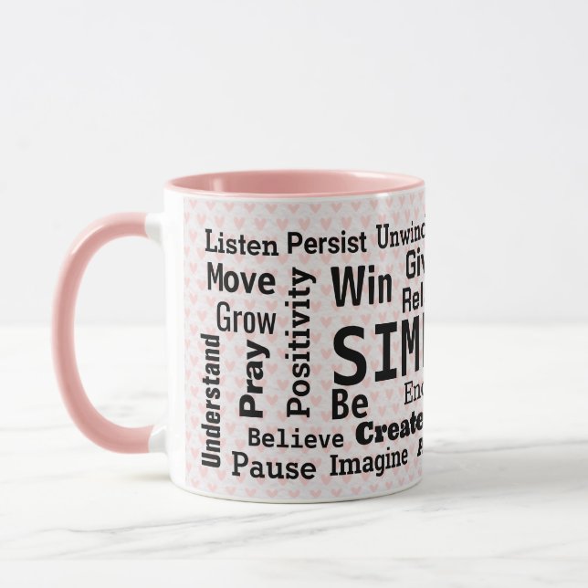 Motivierend Word-Wolke auf rosa Herzen Tasse (Links)