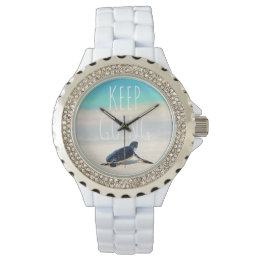 Motivierend Zitat Behalte auf Schildkrötenstrand Armbanduhr