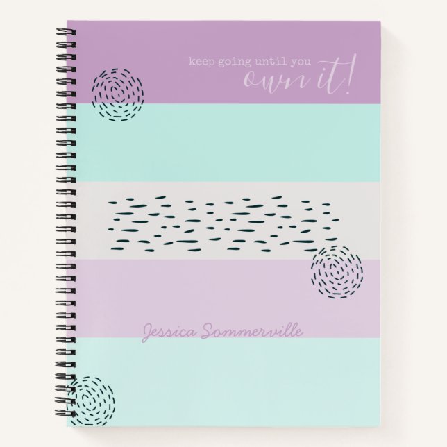 Motivierend Zitat Doodle und Stripe Lilac Minze Notizbuch (Vorderseite)