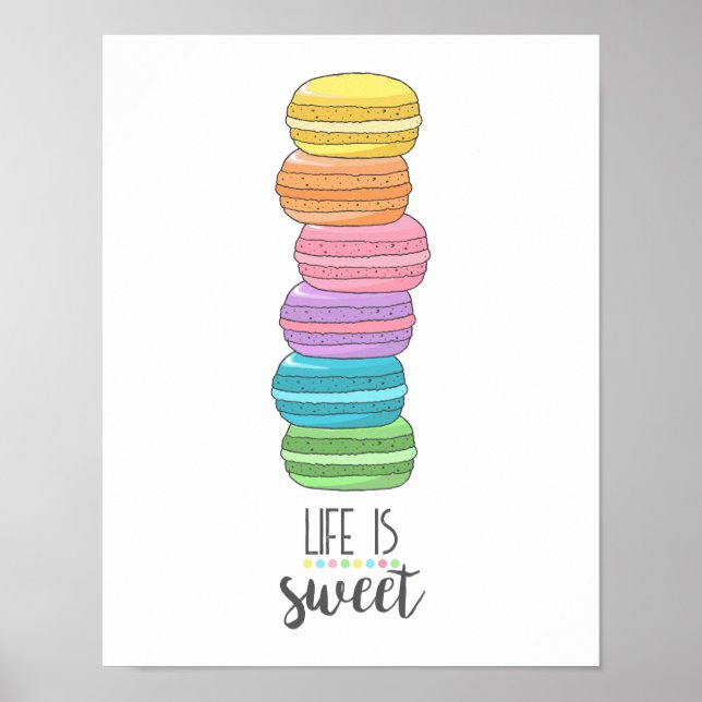 Motivierend Zitat Leben ist Sweet Macarons Küche Poster (Vorne)