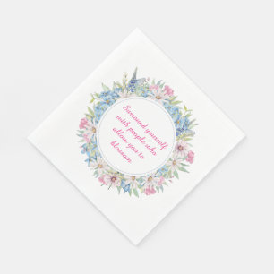 Motivierend Zitat Rosa blaue Blumenreste Serviette