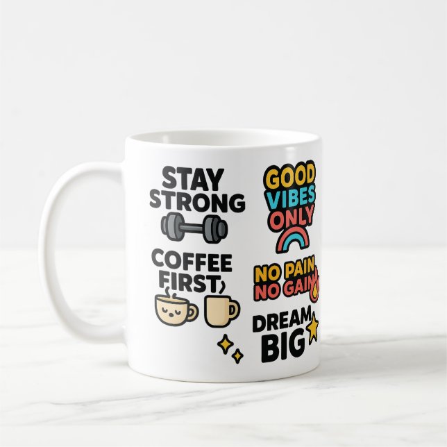 Motivierend Zitate Kaffee und Fitness Tasse (Links)