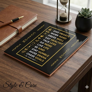 Motivierende Erfolgszitate in schwarzer Gold-Typog Fliese