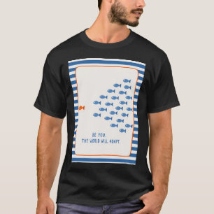 Motivierende Fischkunst, Streifen-Dekor T-Shirt