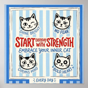 Motivierende Katzenwandkunst – Positives Stärkungs Poster