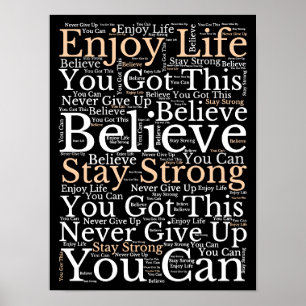 Motivierende Zitate. WordArt-Muster Weiß Schwarz Poster