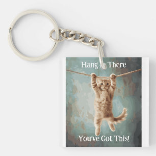 Motivierendes Lustiges Durchhalten-Katze-Plakat Schlüsselanhänger
