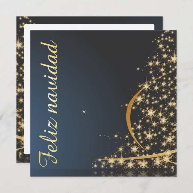 Motivo navideño azul con dorado árbol de navidad einladung (Vorne/Hinten)