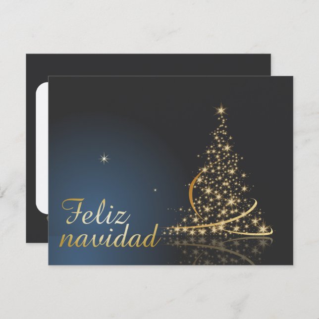 Motivo navideño azul con dorado árbol de navidad einladung (Vorne/Hinten)