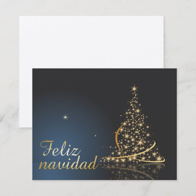 Motivo navideño azul con dorado árbol de navidad einladung (Vorne/Hinten)