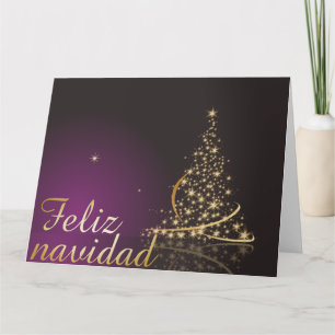 Motivo navideño morado con dorado árbol de navidad karte