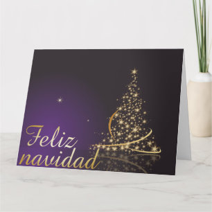 Motivo navideño morado oscuro con dorado árbol de karte