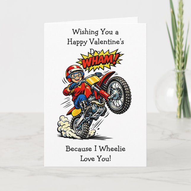 Moto Cross Wheelie Love You | Valentine's Day Karte (Vorderseite)