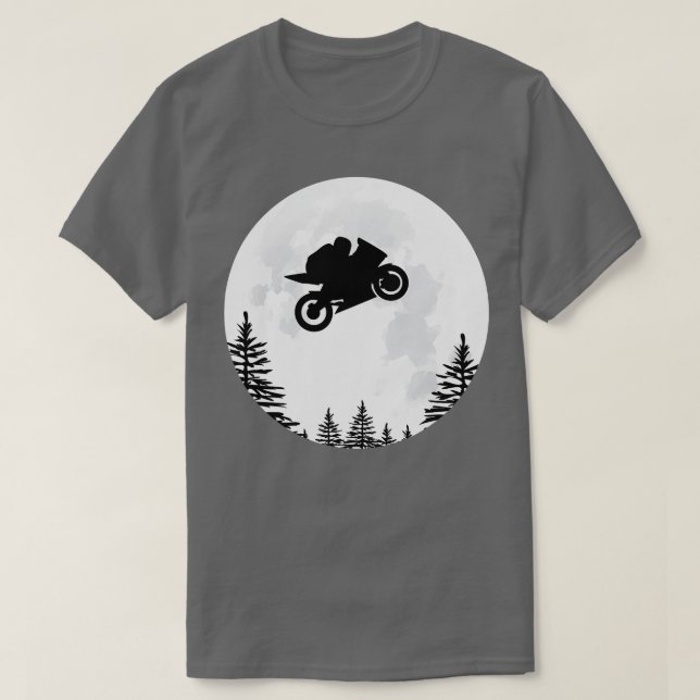 Moto GP Motorrad über den Mond fliegen T-Shirt (Design vorne)