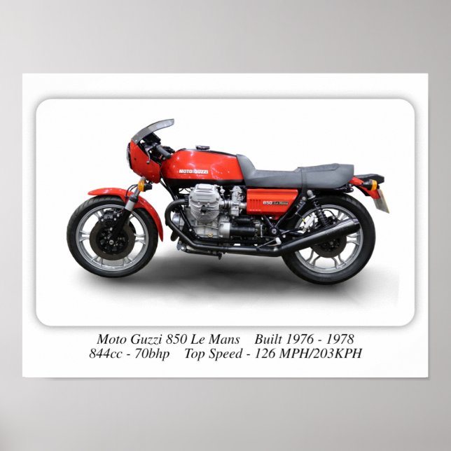 Moto Guzzi 850 Le Mans 1976 Motorrad - A3 Größe Poster (Vorne)