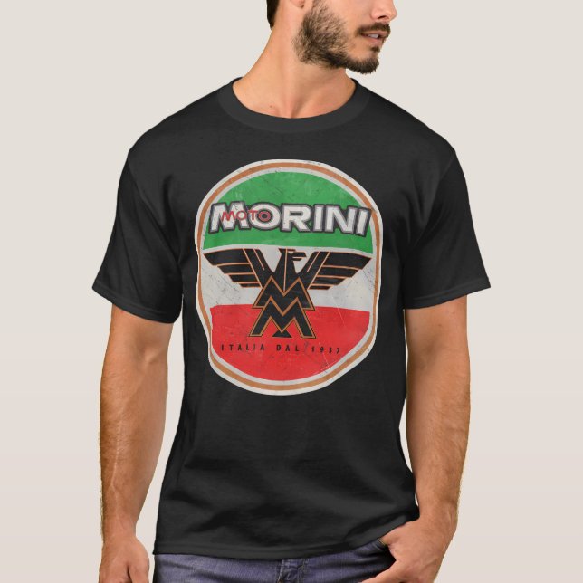 Moto Morini. Retro-Abzeichen T-Shirt (Vorderseite)