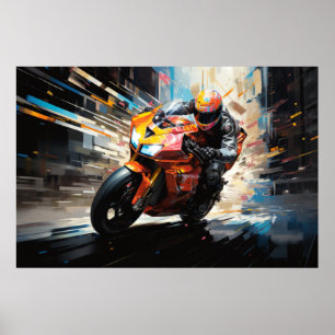 Moto Race Action Sport Malerei Abstrakte Art Deco Poster