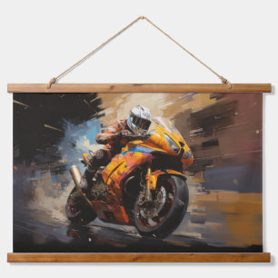 Moto Race Action Sport Malerei Abstrakte Art Deco Wandteppich Mit Holzrahmen