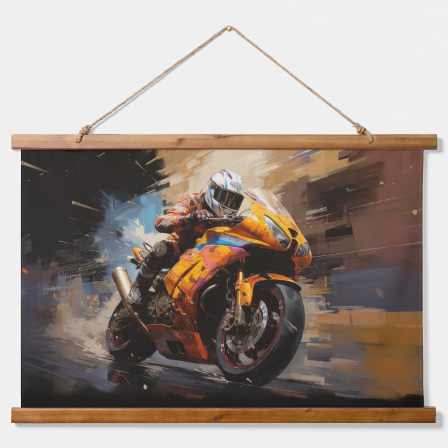 Moto Race Action Sport Malerei Abstrakte Art Deco Wandteppich Mit Holzrahmen (Vorne)